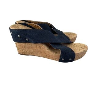 Lucky Brand Navy Elastic Cork Wedges